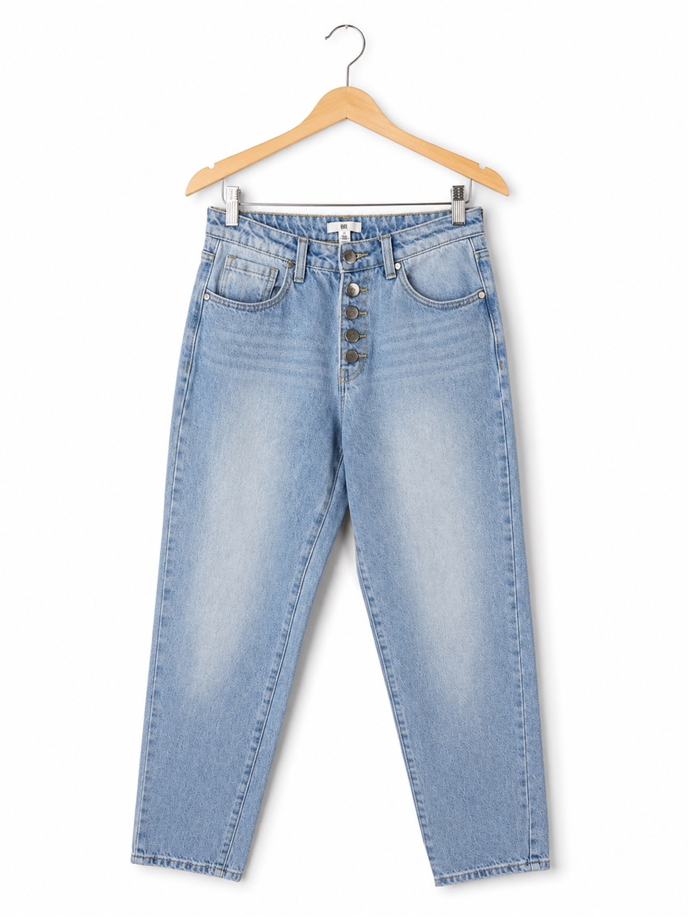 BP High Rise Button Fly Mom Jeans Light Wash Denim Tapered Leg Women’s Casual